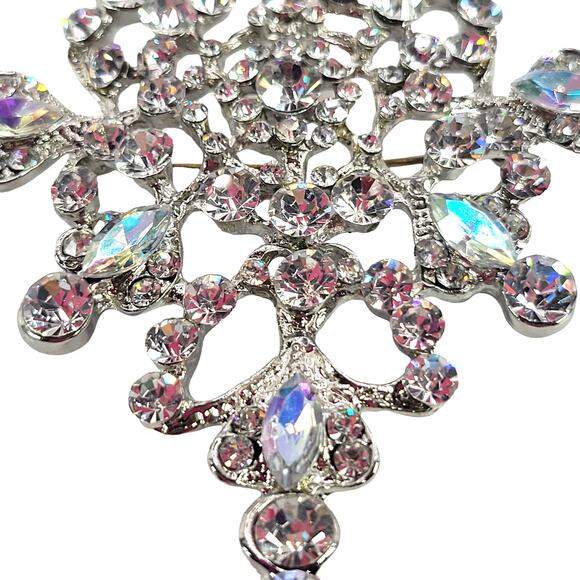 Crystal Rhinestone Snowflake Brooch Pin Large 3.5" READ Description Silver Tone - Picture 15 of 16